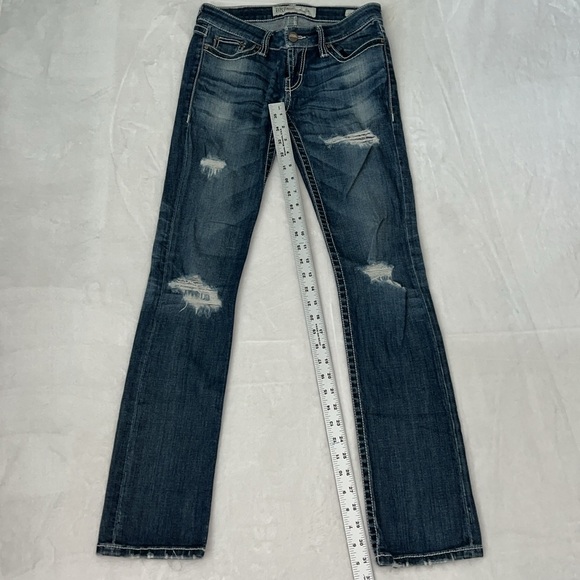 BKE Denim Stella Straight Stretch Destructed Blue Jeans Size 26 x 31.5” - Picture 2 of 10